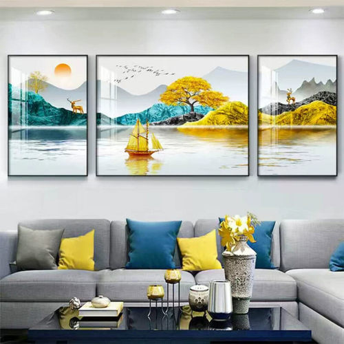 新中式客厅山水画背景墙装饰画大气沙发壁画2026新款招财靠山挂画