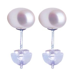 天然淡水小珍珠耳钉S925纯银真强光馒头扁圆形耳环几乎无暇耳饰女