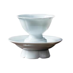 景德镇陶瓷仿宋品茗杯主人杯湖田窑影青葵口茶盏手工雕刻莲花纹盏