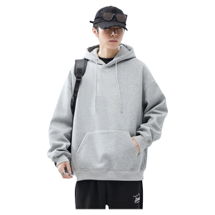 XAKA2024春秋冬美式重磅硬挺纯色基础款宽松卫衣男外套加绒连帽衫