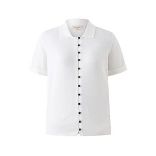 Eland衣恋短袖T恤衫女气质通勤翻领单排扣T恤2026夏季新款