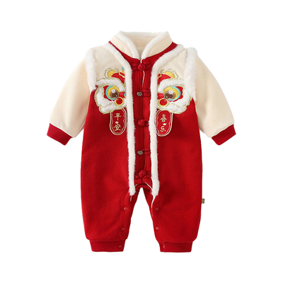 婴儿过年喜庆衣服冬季加厚初生宝宝连体棉衣红色喜庆新生儿外出服
