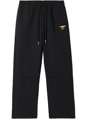 BOYLONDON春季情侣款运动裤黑金logo印章柔软透气长裤N34803