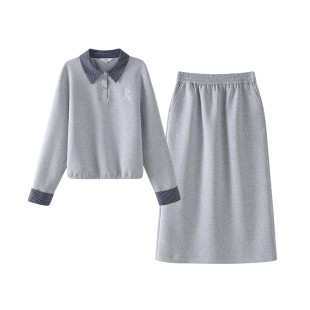 【青春派套装】OSA欧莎撞色格纹减龄学院风秋新款卫衣半裙两件套
