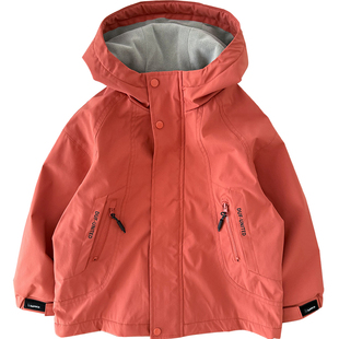 男童加厚加绒连帽外套~深秋初冬中大童保暖冲锋衣男孩防水防风衣