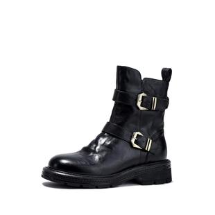 BellaLily秋冬新款气质时装靴复古牛皮中筒靴女百搭潮流靴子