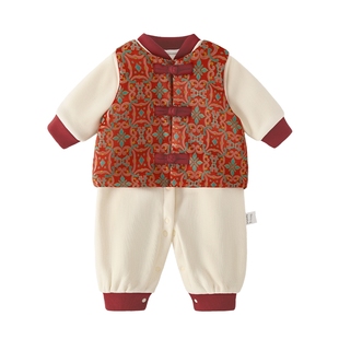[抗菌锁温]婴儿秋冬连体衣新生儿加绒拜年服幼童红色衣服宝宝爬服