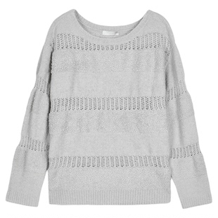 MOUSSY 春季新品温柔慵懒风镂空拼接长袖针织衫028IAA70-0331