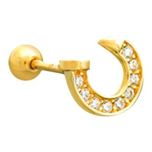 韩国10K黄金耳钉女 镶钻弯钩马蹄螺纹耳饰通体K金睡觉不用摘单只