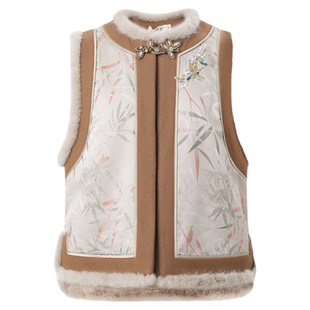 吉祥衣家江潭修竹蚕丝圆领保暖坎肩新中式原创国风女装上衣马甲