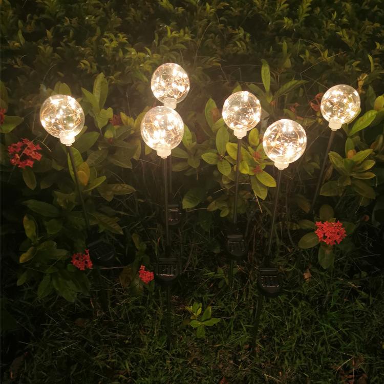 户外太阳能铜线圆球地插灯花园庭院装饰景观插地发光芦苇圆球灯