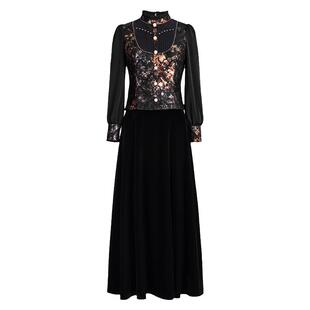 名兰世家宴会礼服长裙原创新款高端妈妈丝绒连衣裙气质平时可穿