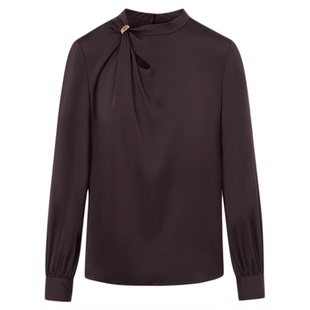 朗姿捏褶镂空设计感衬衫时尚垂感通勤金属扣衬衣2025年冬季新款