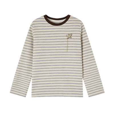 飞鸟和新酒宽松条纹圆领长袖T恤女2025秋季新款显瘦休闲上衣