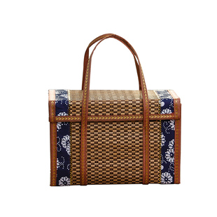 手提兰花布竹编竹筐手提竹篮年货大号包装礼盒鸡蛋水果大闸蟹竹篮