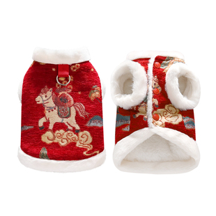 宠物唐装加厚冬季狗狗衣服马尔济斯比熊过新年中式汉服猫咪拜年服
