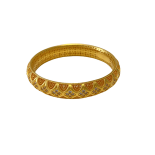 黄金包银手镯女款精致镂空菱格花丝闭口镯子正品金镯子送老婆礼物