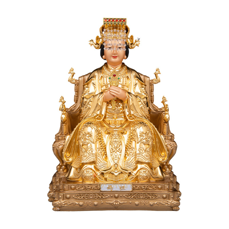 纯铜贴金妈祖神像供奉摆件