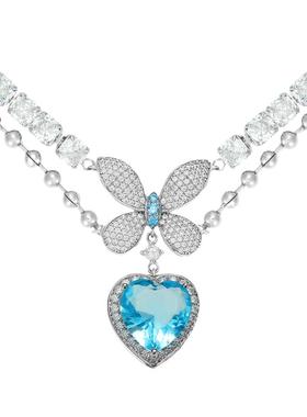 Maison Wester夏季夏日蓝色心形项链优雅时尚轻奢项链可露丽穿搭