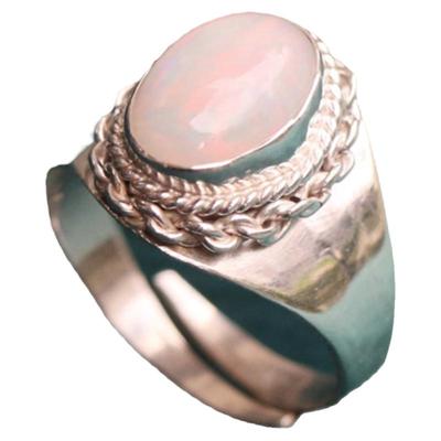 尼泊尔手工戒指欧泊石复古女纯银