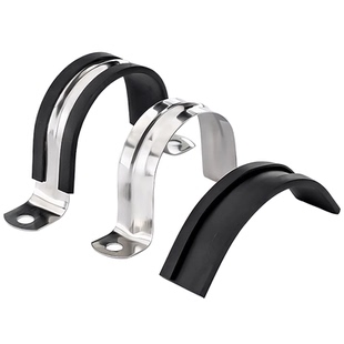 304不锈钢带胶条骑马卡管夹U型卡扣钢管抱箍R型电缆固定夹管卡子