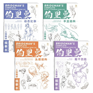 伯里曼人体教学描摹本 四册套装 速写人物描摹本动态比例躯干四肢手足头颈结构画画自学入门零基础 美术生学生高中艺术绘画练习本