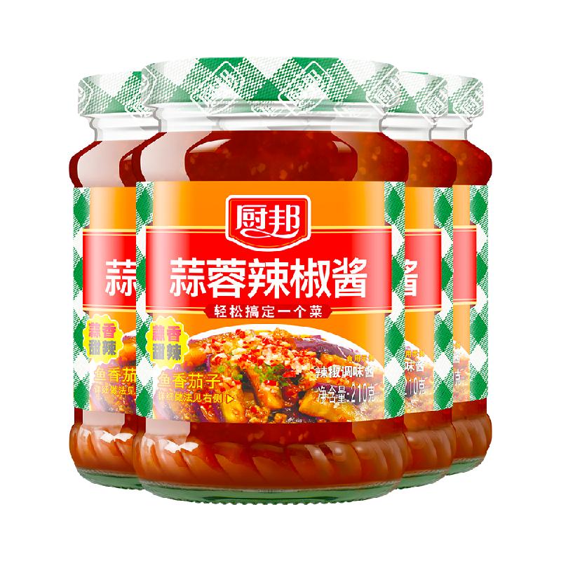 厨邦蒜蓉辣椒酱210g*4瓶广式风味