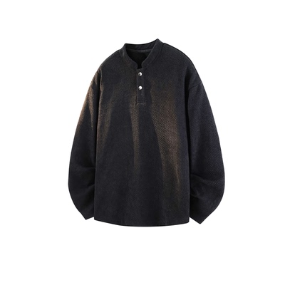 WASSUP美式复古亨利领卫衣男春秋