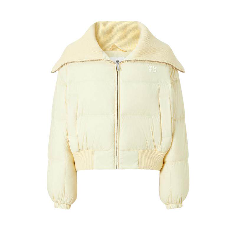 商场同款 摩萨克冬新款白鸭绒90罗纹翻领短款羽绒服外套女