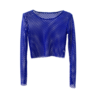 欧美夏新品长袖网眼镂空T恤高腰露腰露脐渔网透气罩衫ins街舞上衣