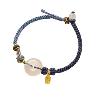 平安扣编织绳古风配件男女情侣款一对白玛瑙手链国风福牌手绳礼物