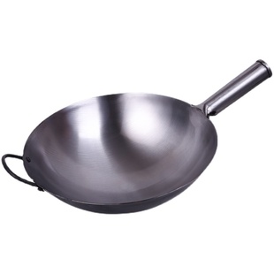 炒菜纯铁锅饭店厨师专用老式铁锅家用熟铁无涂层商用已开锅炒菜锅