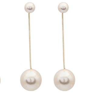 韩国进口气质大小珍珠超仙前后耳堵纯银针耳钉长款珍珠耳坠耳环女