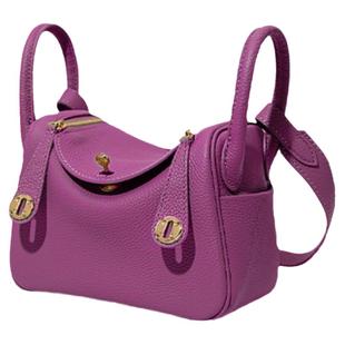 海葵紫mini琳迪包女秋冬高级感真皮手提医生包百搭单肩斜挎枕头包