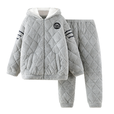 男士睡衣秋冬季加厚三层夹棉家居