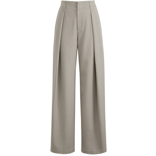 夏莫卡老钱风裤子女垂感西装裤加长休闲弯刀裤高级灰色阔腿裤7630