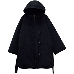 333sss两面穿！黑色宽松连帽中长款工装白鸭绒羽绒服外套女