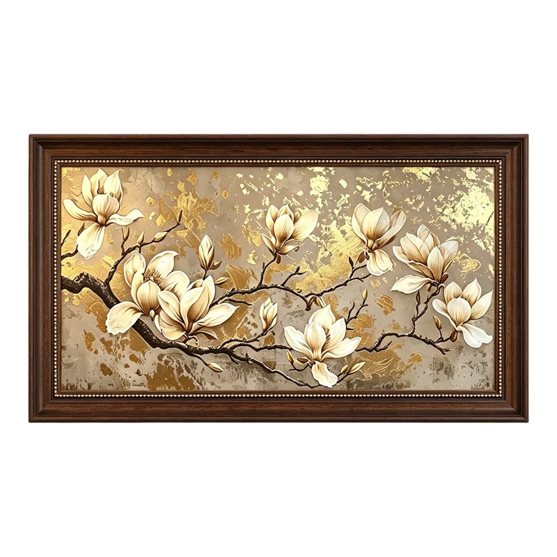 中古风手绘花开富贵客厅油画