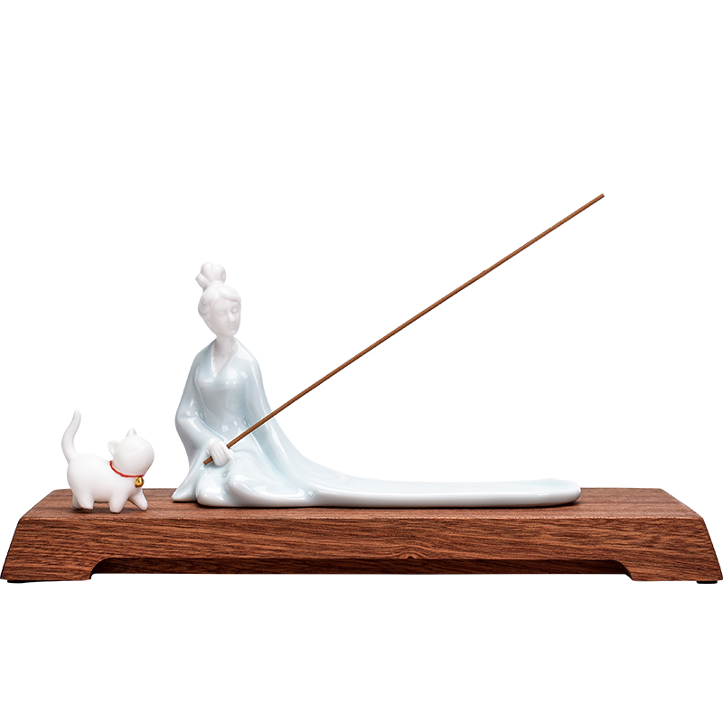 創(chuàng)意陶瓷線香插擺件家用室內(nèi)復(fù)古仕女香薰香爐中式茶道裝飾品擺設(shè)