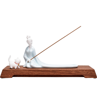 创意陶瓷线香插摆件家用室内复古仕女香薰香炉中式茶道装饰品摆设