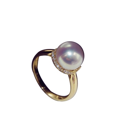 18k金镶钻石日本海珠戒指加厚版