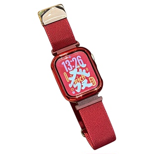 【马年限定】新品适用iwatch苹果手表表带s11新年红s10磁吸编织AppleWatchS9智能腕表男女款s8高级感JY秋冬季