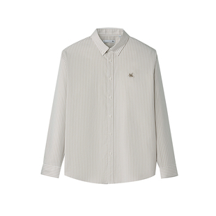 HLA/海澜之家马年贺岁休闲长袖衬衫26夏季新款条纹刺绣梭织衬衣男