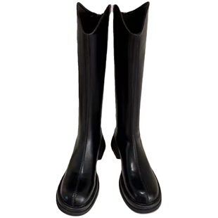 加肥加宽适合胖脚宽脚穿的不过膝长筒靴秋冬显瘦百搭V扣骑士靴