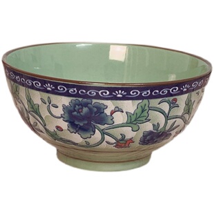 复古陶瓷牡丹富贵碗菜碟盘子中式餐具家用无铅无镉釉下彩10碗10勺