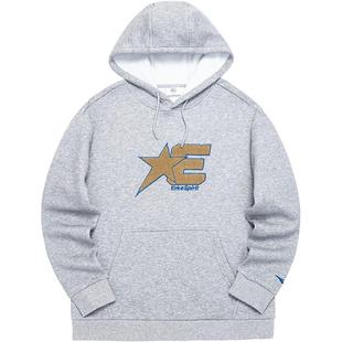 鸿星尔克2025春秋新款男女情侣加绒帽衫运动星星复古连帽卫衣上衣