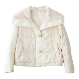 小香风白色翻领拼接羊羔毛短款羽绒服女2026冬季新款巨好看的外套