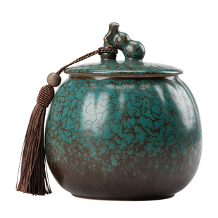 窑变茶叶罐子陶瓷储存罐密封罐茶罐家用防潮复古红绿茶普洱私房茶