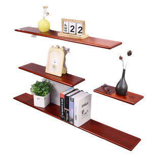 【玲杰】纯实木烤漆墙上隔板置物架乌檀木一字型书架原木可定制