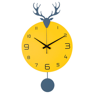 北欧钟表客厅家用时尚摆钟装饰挂墙时钟石英钟卧室静音鹿头挂钟